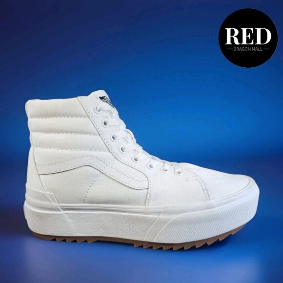 Vans Sk8-Hi Stacked White Canvas Platform Casual Sneakers - Women's 9  Men's 7.5 - Picture 9 of 14